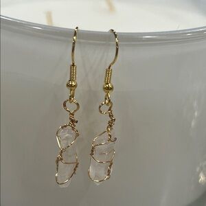 Elegant Gold and Clear Quartz Wire-Wrapped Earrings